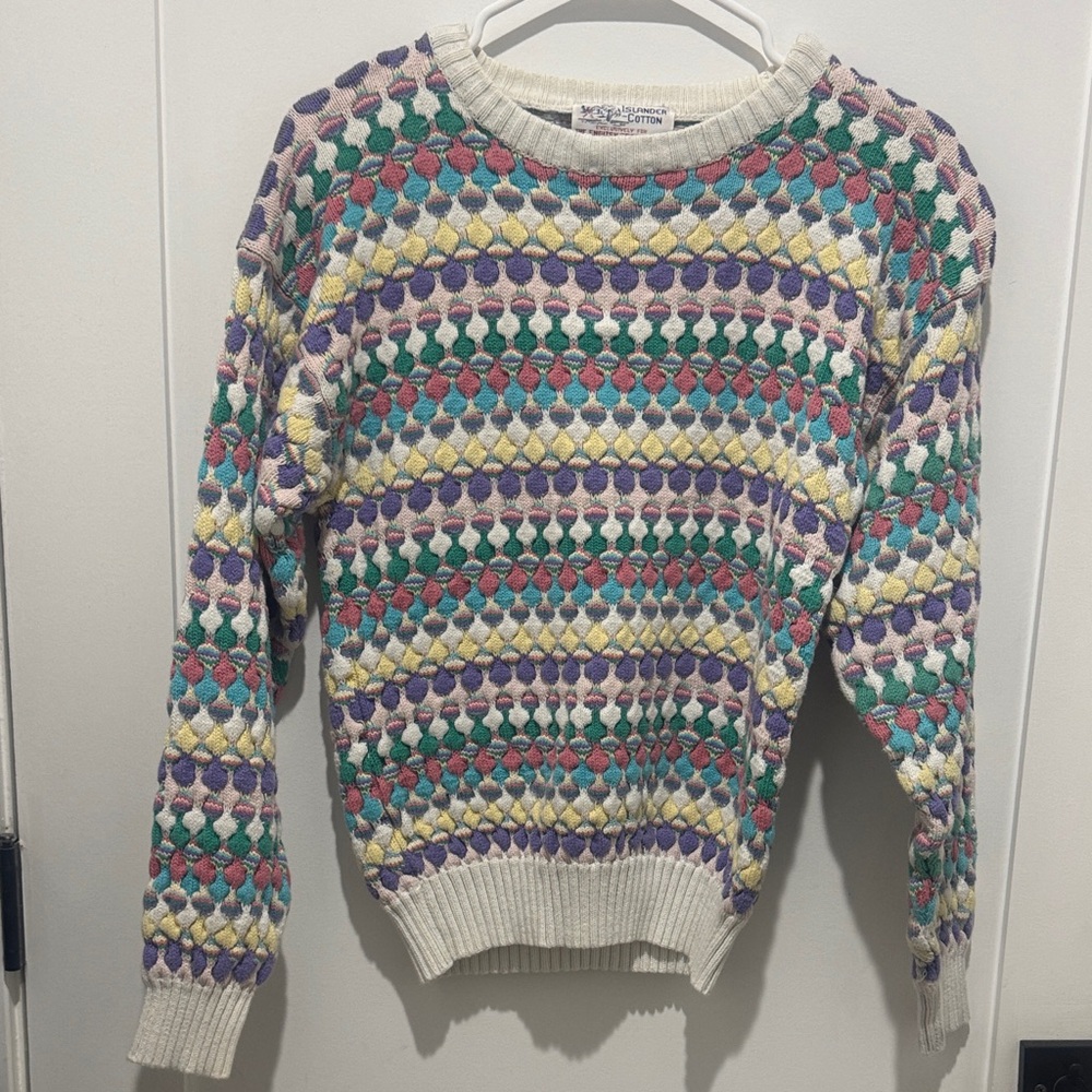Vintage Women’s Multicolor Patterned Crewneck Sweater - Cream Base